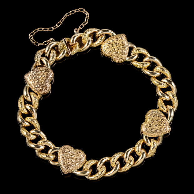 Antique Victorian Heart Curb Bracelet 9ct Gold Circa 1900