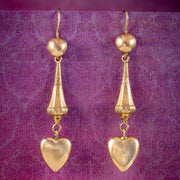 Antique Victorian Heart Drop Earrings 9ct Gold Circa 1880