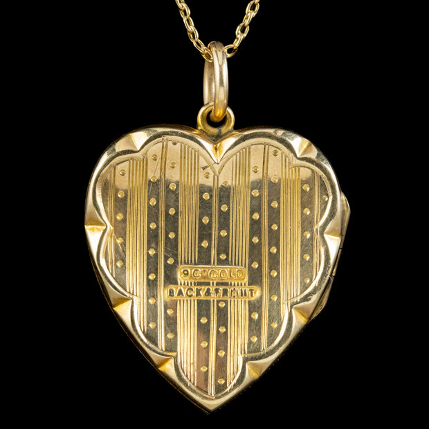 Antique Victorian Heart Locket Necklace 9ct Gold Circa 1900 back