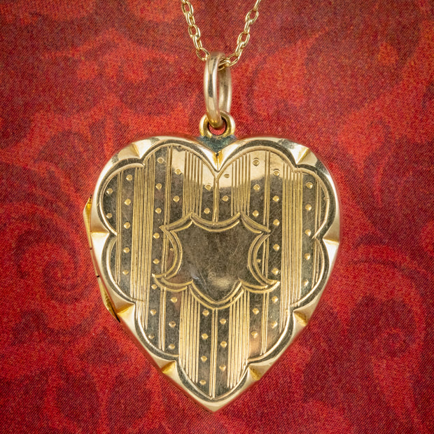 Antique Victorian Heart Locket Necklace 9ct Gold Circa 1900 cover