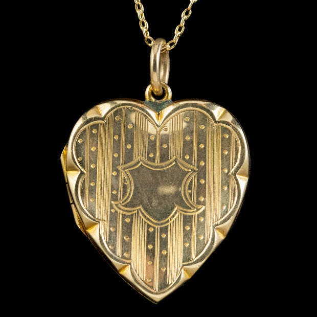 Antique Victorian Heart Locket Necklace 9ct Gold Circa 1900 front