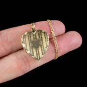 Antique Victorian Heart Locket Necklace 9ct Gold Circa 1900 hand