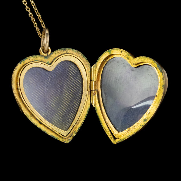 Antique Victorian Heart Locket Necklace 9ct Gold Circa 1900 open