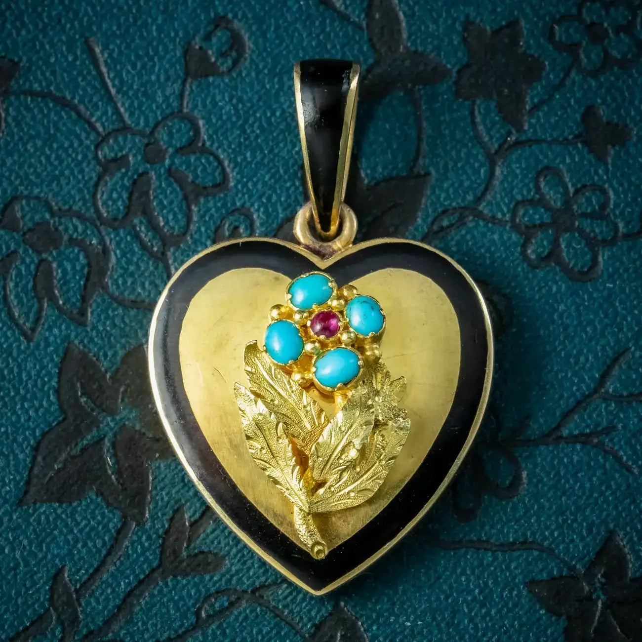 Ruby Heart Locket Antique Victorian Heart Locket Turquoise Ruby Forget Me Not 18ct Gold ...