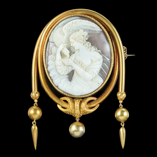 Antique Victorian Hebe And Zeus Cameo Brooch 18ct Gold With Box