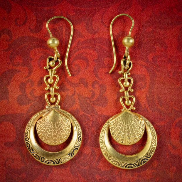 Antique Victorian Hoop Drop Earrings 9ct Gold Circa 1880