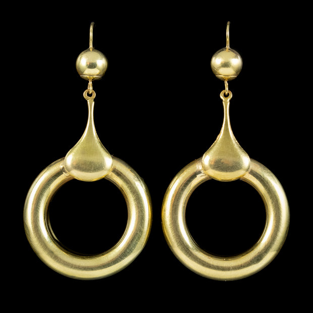 Antique Victorian Hoop Earrings 18ct Gold Circa 1880