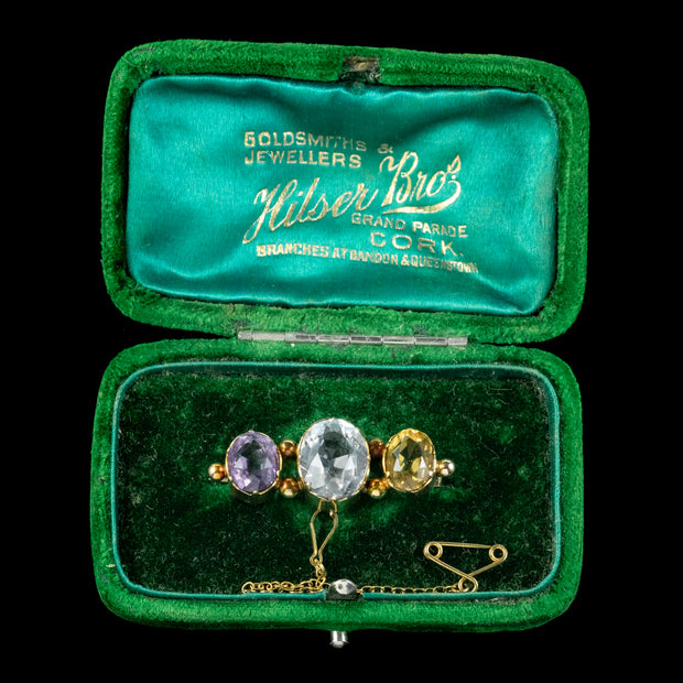 Antique Victorian Irish Gemstone Brooch Hilser Bros Boxed Circa 1890