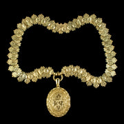 Antique Victorian Ivy Locket Collar Necklace Silver 18ct Gold Gilt Circa 1880