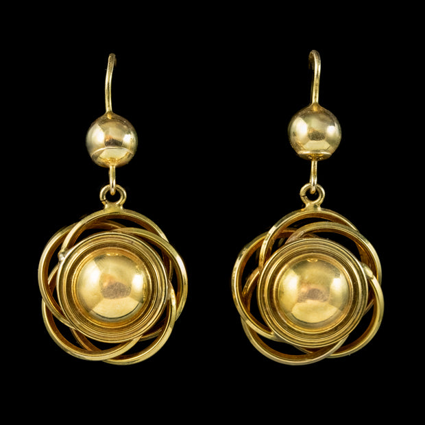 Antique Victorian Knot Drop Earrings 15ct Gold Circa 1880