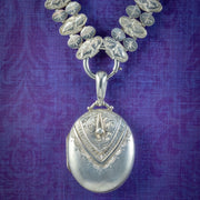 Antique Victorian Locket And Collar Necklace Sterling Silver Dated 1882