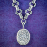 Antique Victorian Locket And Collar Sterling Silver Dated 1880