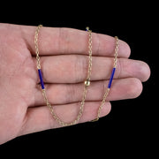 Antique Victorian Long Chain 9ct Gold Blue Enamel
