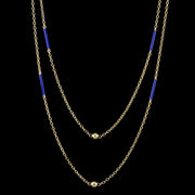 Antique Victorian Long Chain 9ct Gold Blue Enamel 