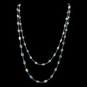 Antique Victorian Long Moonstone Chain Necklace Silver Circa 1900