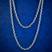 Antique Victorian Long Silver Cable Chain Necklace