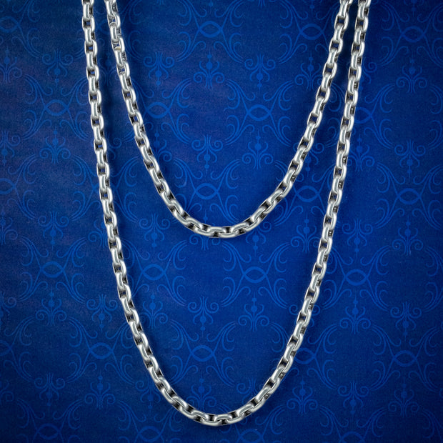 Antique Victorian Long Silver Cable Chain Necklace