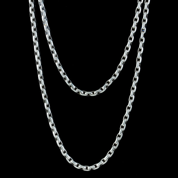 Antique Victorian Long Silver Cable Chain Necklace