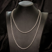 Antique Victorian Long Silver Cable Chain Necklace