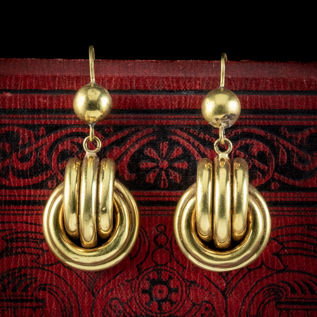 Antique Victorian Love Knot Drop Earrings 15ct Gold Circa 1880