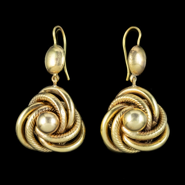 Antique Victorian Love Knot Drop Earrings 15ct Gold 