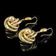 Antique Victorian Love Knot Drop Earrings 15ct Gold 