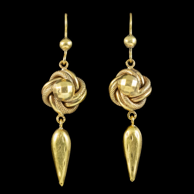 Antique Victorian Love Knot Drop Earrings 18ct Gold