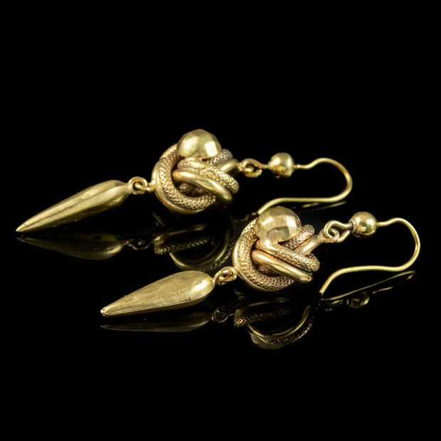 Antique Victorian Love Knot Drop Earrings 18ct Gold
