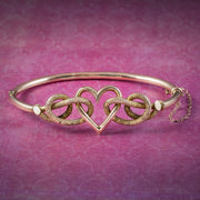 Antique Victorian Love Knot Heart Bangle 9ct Gold
