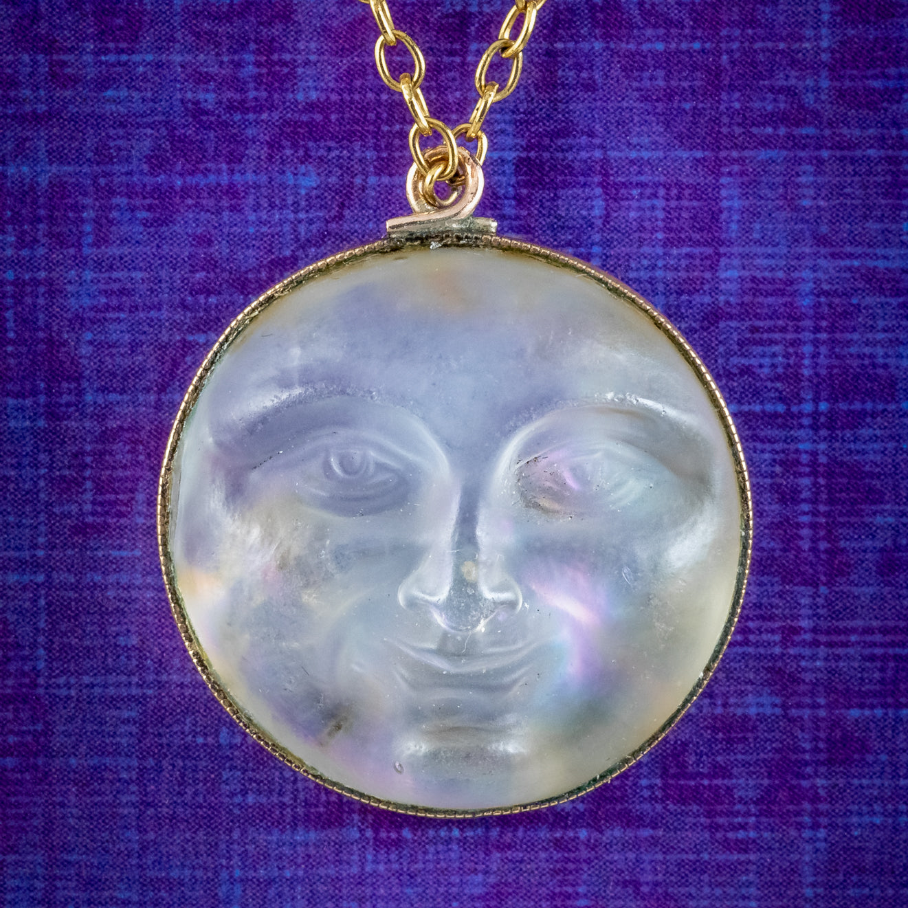 Antique Victorian Man In The Moon Pendant Necklace 18ct Gold