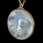 Antique Victorian Man In The Moon Pendant Necklace 18ct Gold Circa 1900