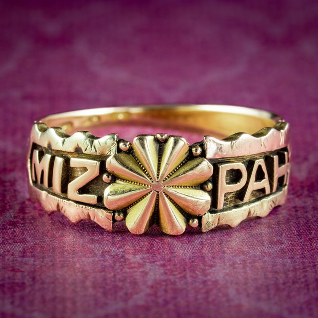 Antique Victorian Mizpah Ring 18ct Gold 