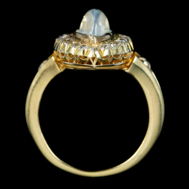 Antique Victorian Moonstone Diamond Navette Ring 2.20ct Moonstone