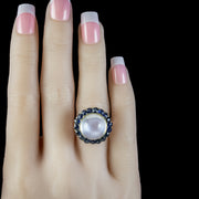Antique Victorian Moonstone Sapphire Cluster Ring 15ct Moonstone