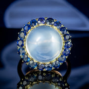 Antique Victorian Moonstone Sapphire Cluster Ring 15ct Moonstone