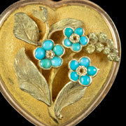 Antique Victorian Mourning Heart Locket Turquoise Forget Me Nots 18ct Gold 