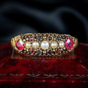 Antique Victorian Mourning Pearl Garnet Cluster Ring Dated 1876