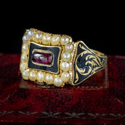 Antique Victorian Mourning Ring Garnet Pearl Betty Nath Dated 1842