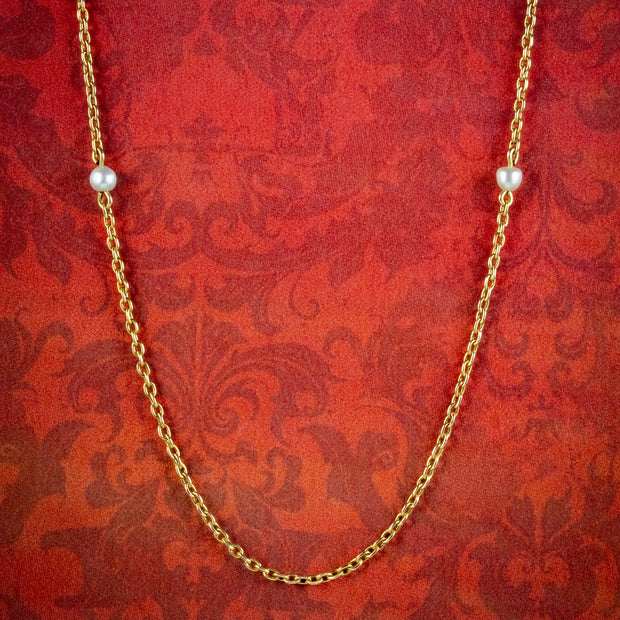 Antique Victorian Natural Pearl Chain Necklace 15ct Gold Circa 1900