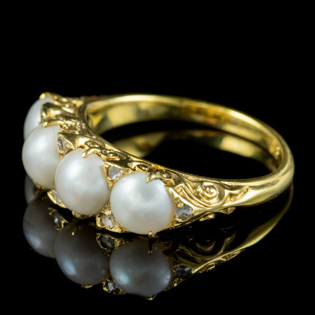 Antique Victorian Natural Pearl Diamond Ring 18ct Gold Circa 1880 ...