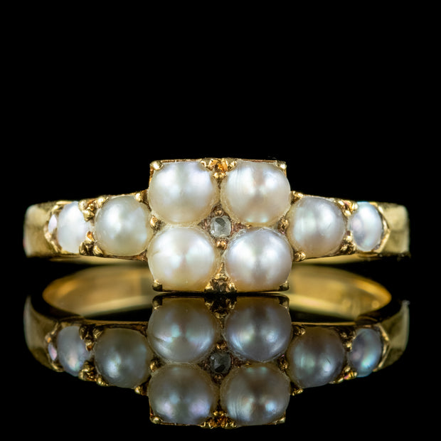Antique Victorian Natural Pearl Diamond Ring Circa 1880