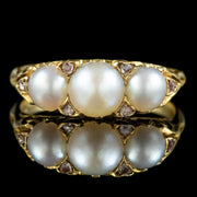 Antique Victorian Natural Pearl Diamond Ring Dated 1891