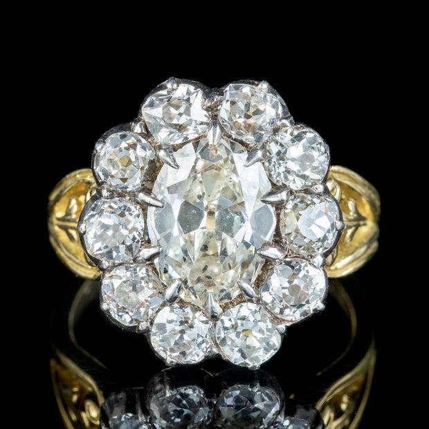 Antique Victorian Old Cut Diamond Cluster Ring 4.5ct Total 