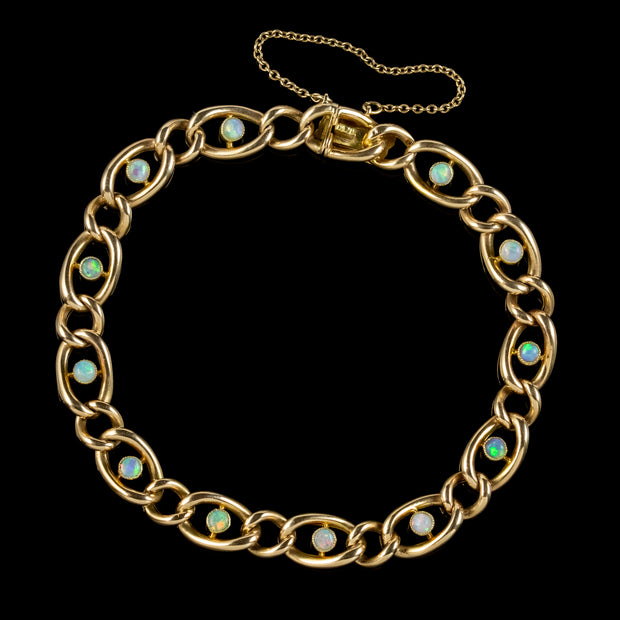 Antique Victorian Opal Curb Bracelet 15ct Gold Circa 1900