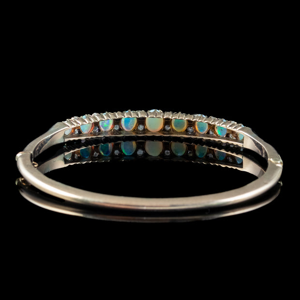 Antique Victorian Opal Diamond Bangle 9ct Gold 2.6ct Of Opal 