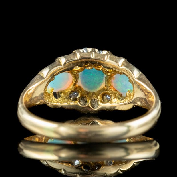 Antique Victorian Opal Diamond Cluster Ring 0.80ct Opal