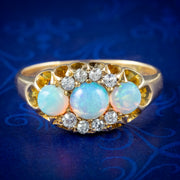Antique Victorian Opal Diamond Cluster Ring 0.80ct Opal