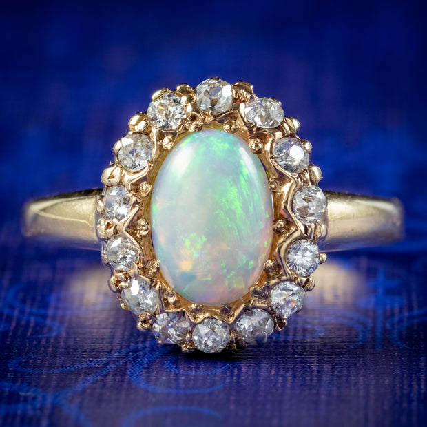 Antique Victorian Opal Diamond Cluster Ring Circa 1890