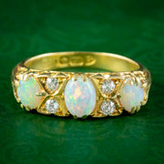 Antique Victorian Opal Diamond Ring 1.2ct Total