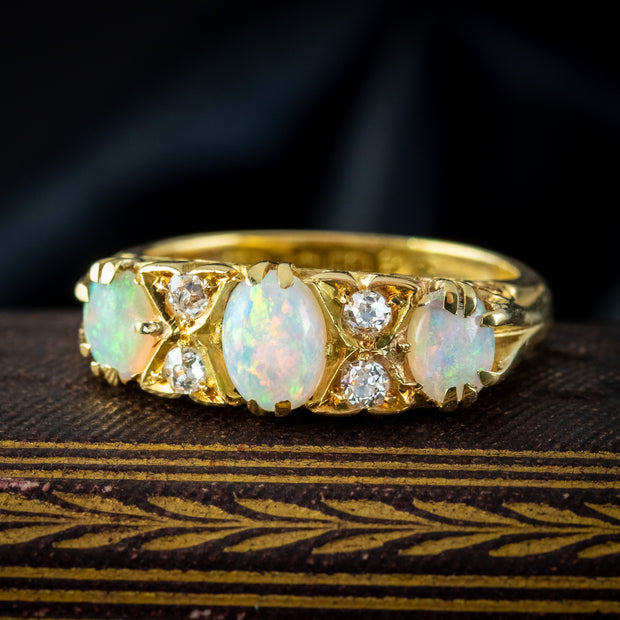 Antique Victorian Opal Diamond Ring 1.2ct Total